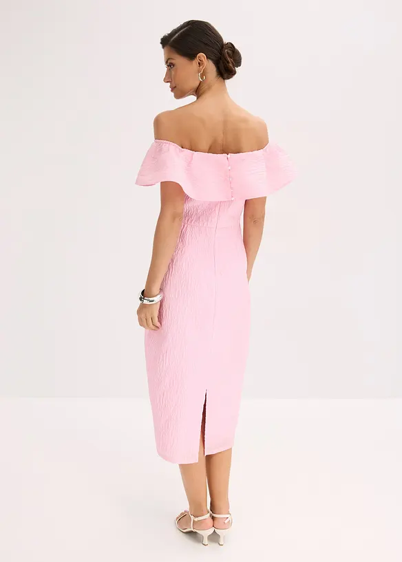 Robe à encolure Bardot en jacquard brillant, bonprix