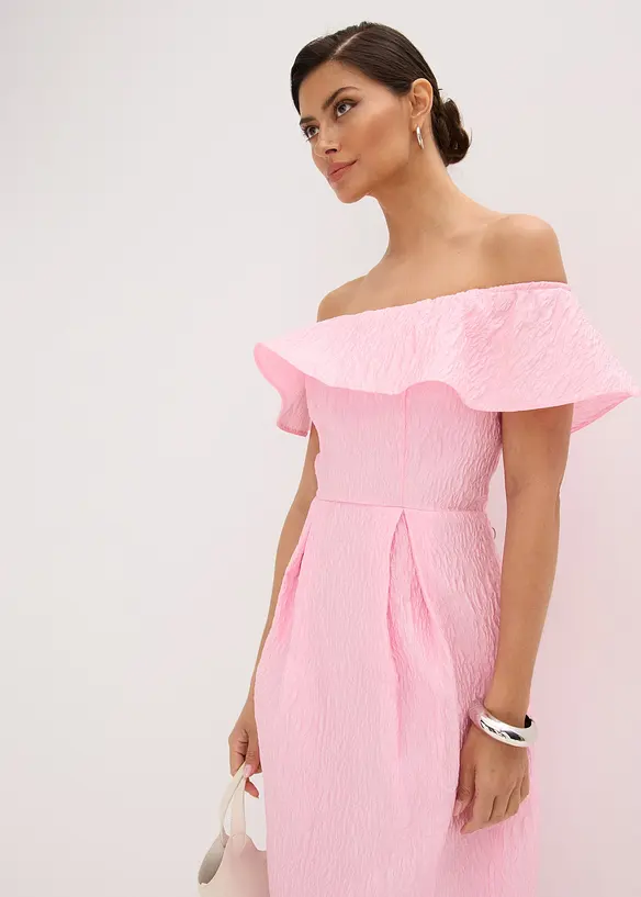 Robe à encolure Bardot en jacquard brillant, bonprix