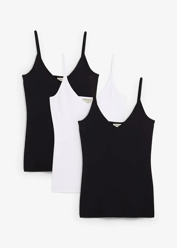 Lot de 3 tops à fines bretelles 100% coton, bonprix