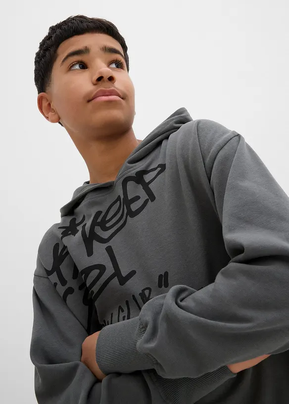Sweat 100% coton à capuche et imprimé graffiti, bonprix