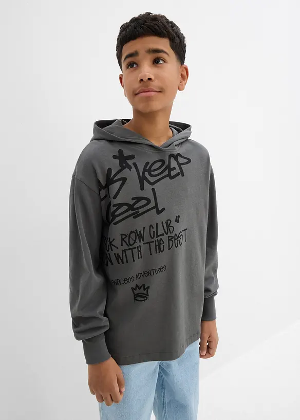 Sweat 100% coton à capuche et imprimé graffiti, bonprix