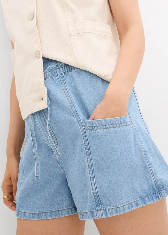 Short en jean avec taille haute élastiquée, bonprix