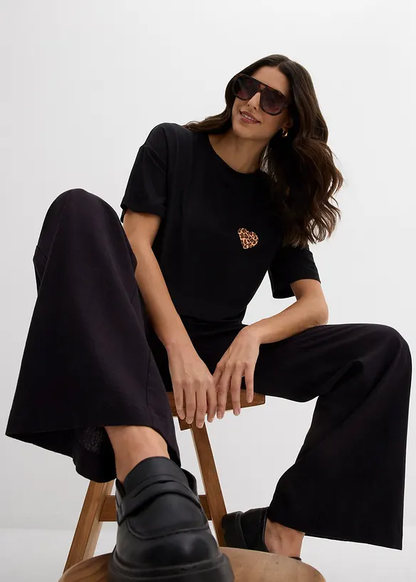 T-shirt raccourci à épaules descendues, bonprix