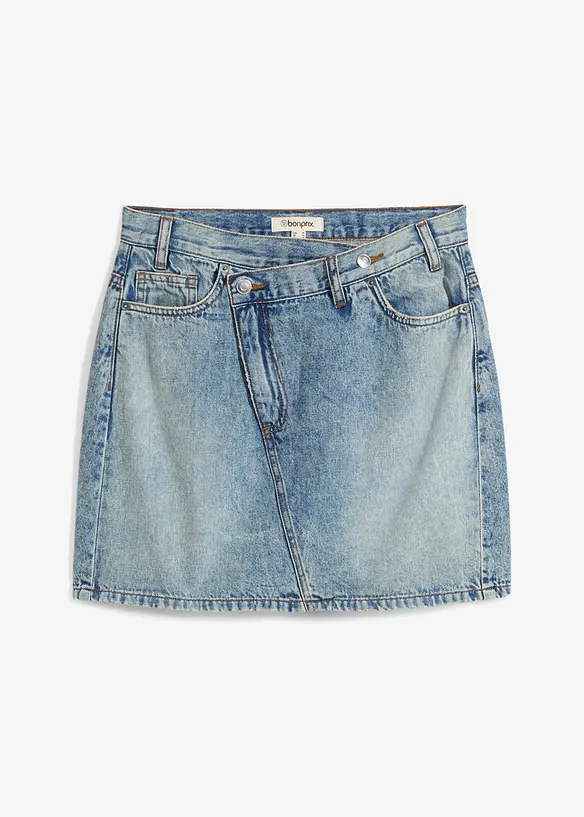 Jupe en jean à fermeture décalée asymétrique, bonprix