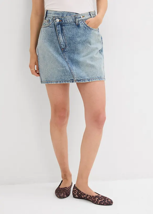 Jupe en jean à fermeture décalée asymétrique, bonprix