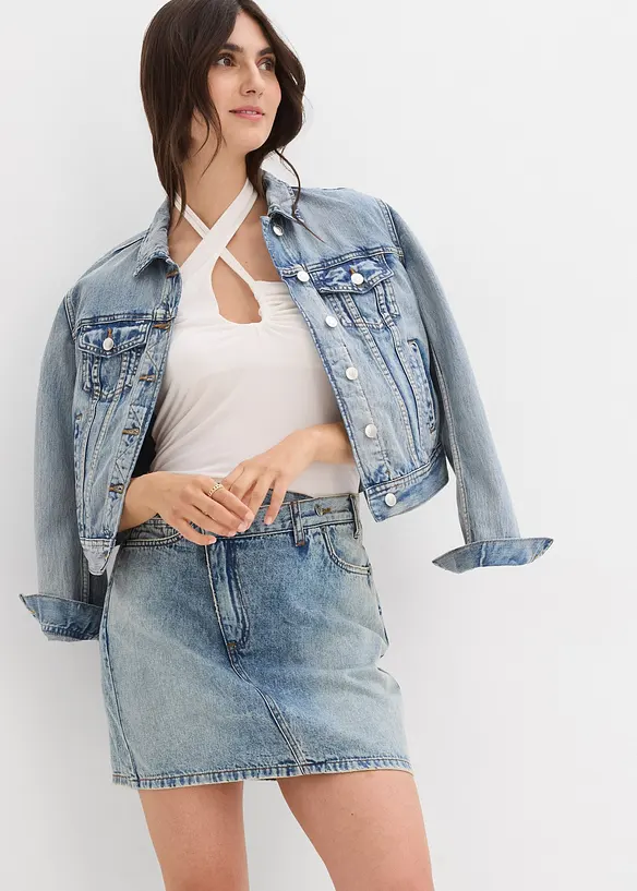 Jupe en jean à fermeture décalée asymétrique, bonprix