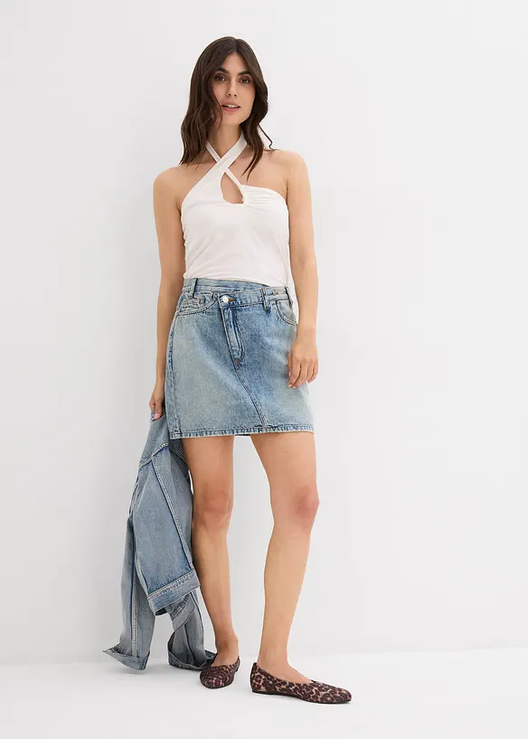 Jupe en jean à fermeture décalée asymétrique, bonprix