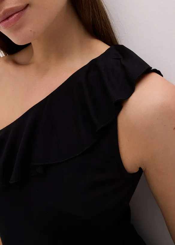 Top asymétrique avec volant en viscose douce et extensible, bonprix