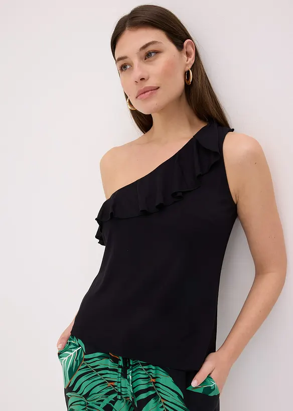 Top asymétrique avec volant en viscose douce et extensible, bonprix