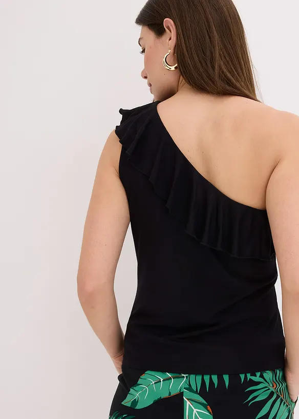 Top asymétrique avec volant en viscose douce et extensible, bonprix
