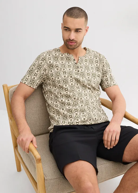 T-shirt col tunisien 100% coton, bonprix