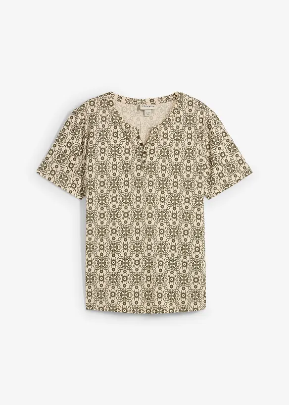 T-shirt col tunisien 100% coton, bonprix