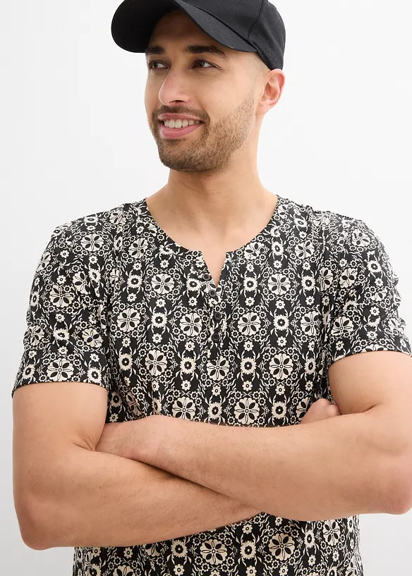 T-shirt col tunisien 100% coton, bonprix