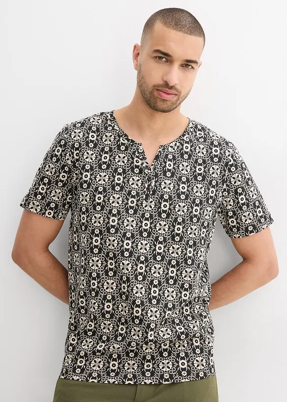 T-shirt col tunisien 100% coton, bonprix