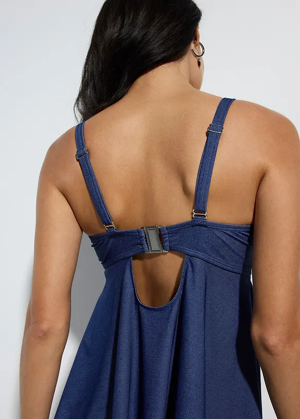 Tankini long (ens. 2 pces) aspect jean, bonprix