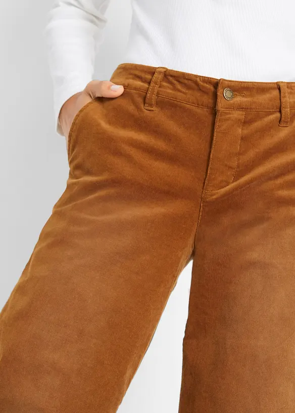 Pantalon large en velours c&ocirc;tel&eacute; extensible, bonprix