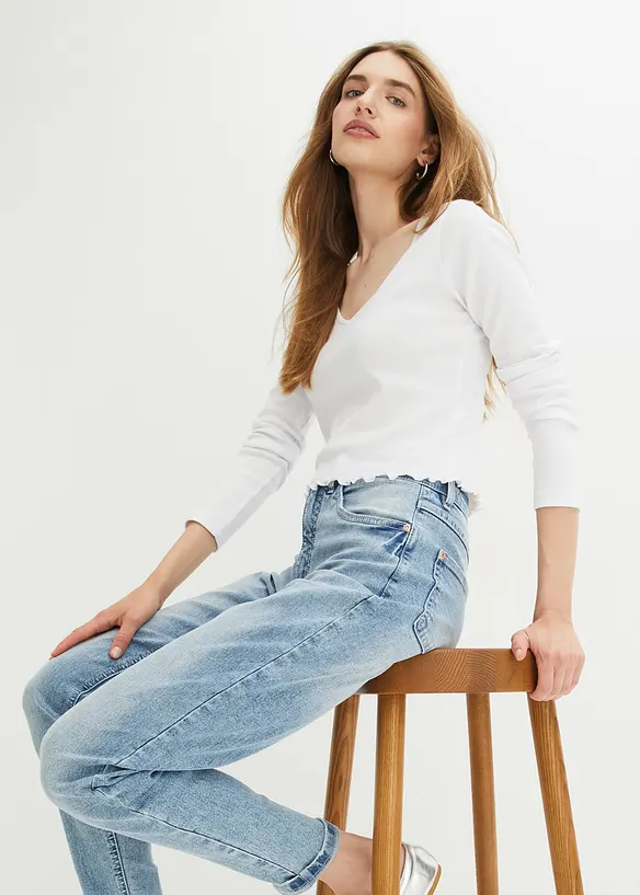 Jean mom taille haute, extensible, bonprix