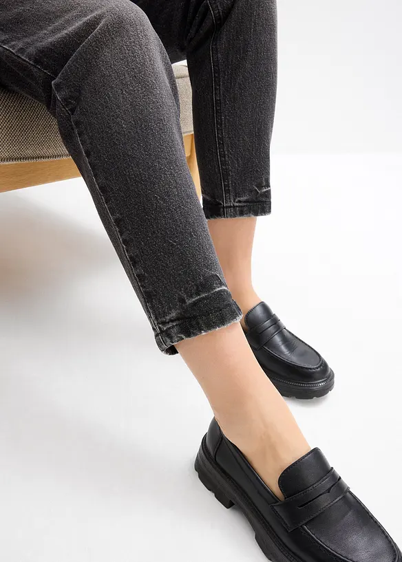 Jean mom taille haute, peu extensible, cropped, bonprix