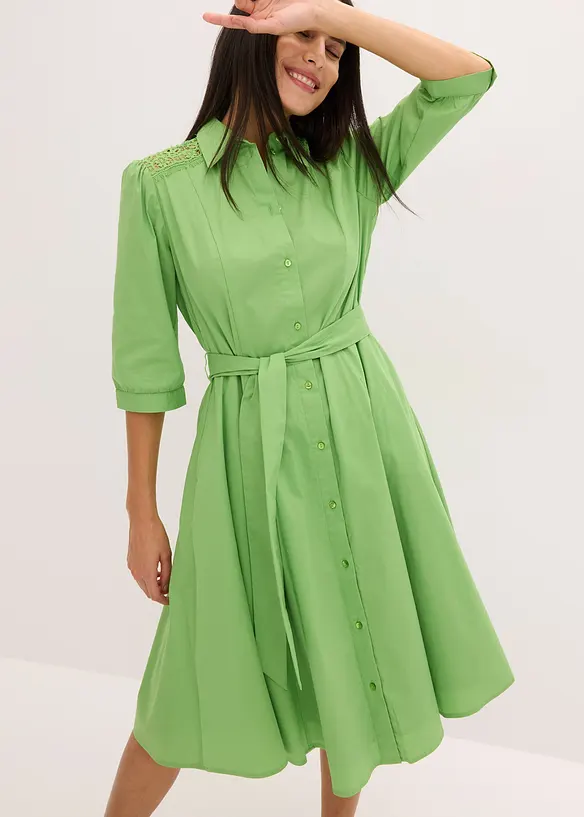 Robe-chemise avec dentelle et lien à nouer, bonprix