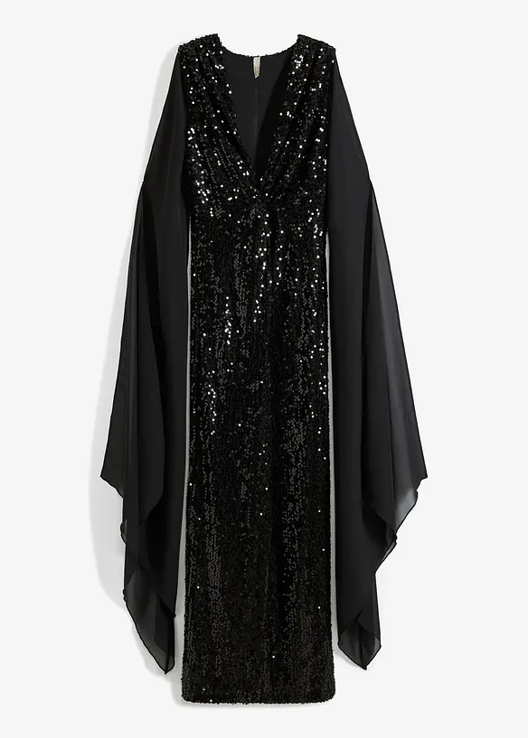 Robe à sequins et manches longues en voile, bonprix