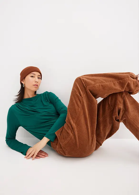 Pantalon en velours c&ocirc;tel&eacute; &eacute;lastique, bonprix