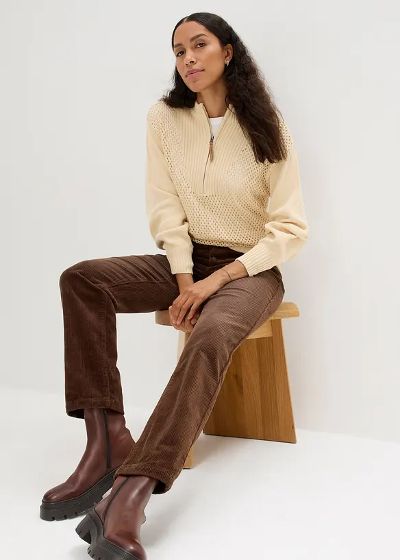 Pantalon droit en velours côtelé extensible, bonprix