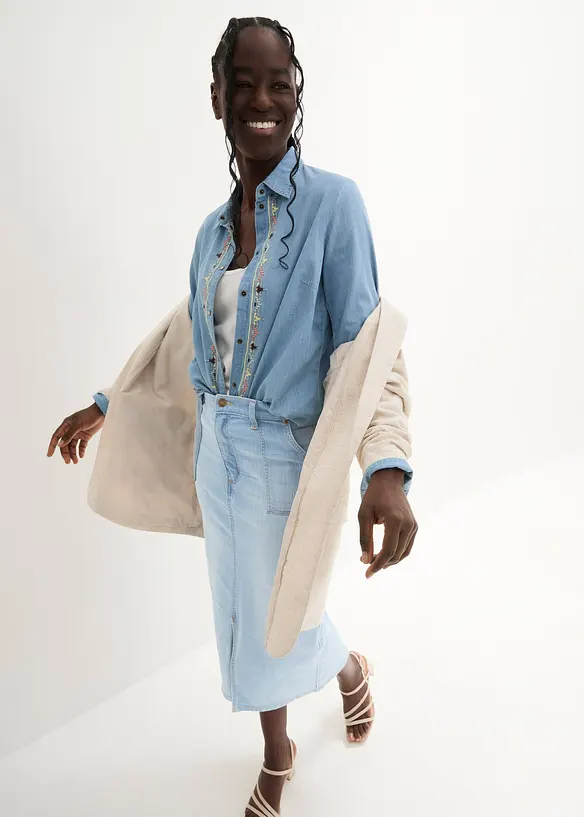 Jupe en jean avec fente, bonprix