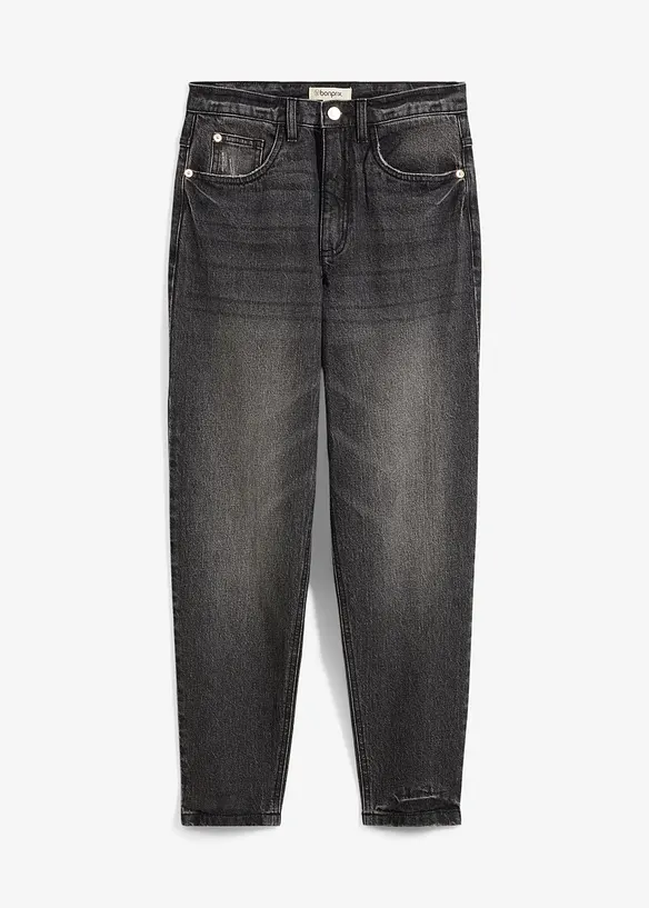 Jean mom taille haute, peu extensible, cropped, bonprix