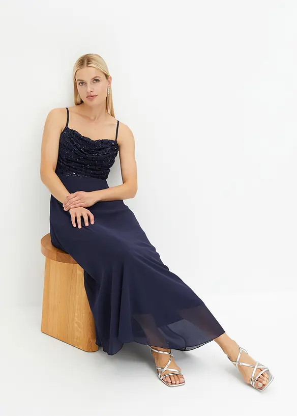 Robe à fines bretelles et haut à sequins brodés, bonprix