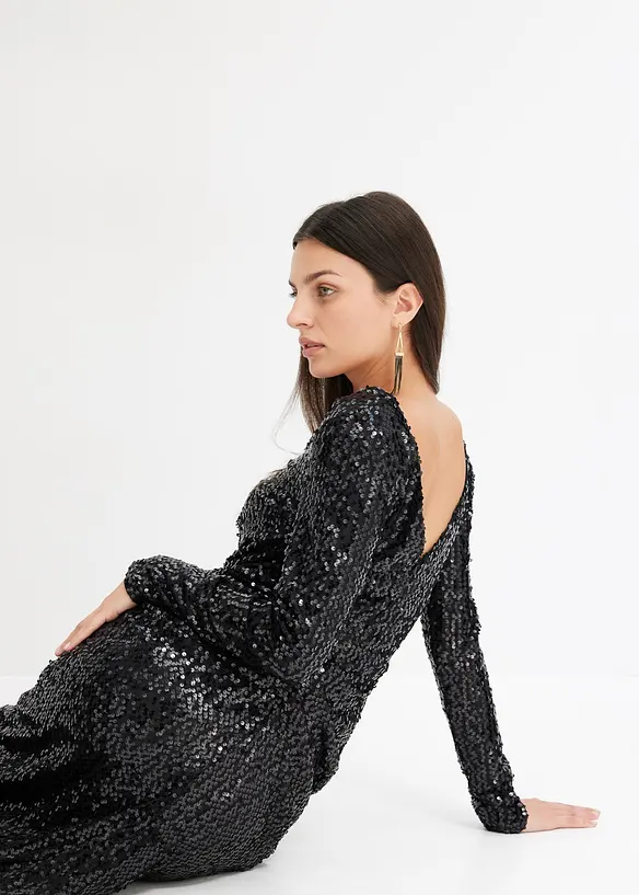 Robe longue avec sequins et drapé, bonprix