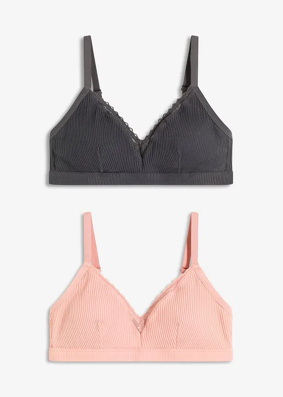 Lot de 2 soutiens-gorge bralette coton rembourrés sans armatures, bonprix