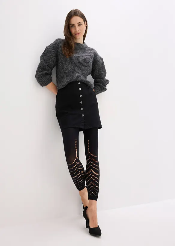 Legging avec bordures confort et broderie anglaise 80den, bonprix