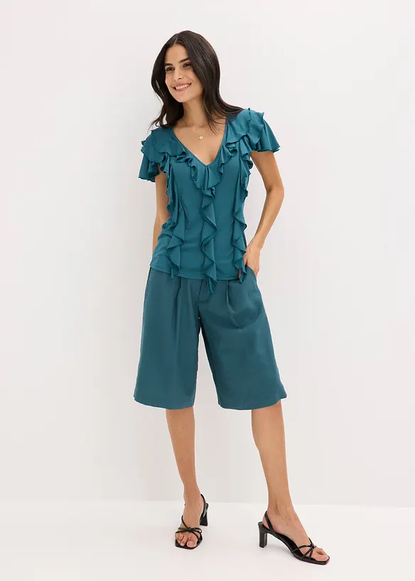 T-shirt avec volants en modal m&eacute;lang&eacute;, bonprix