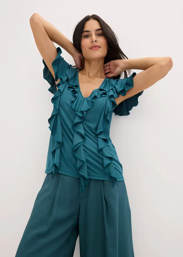 T-shirt avec volants en modal m&eacute;lang&eacute;, bonprix