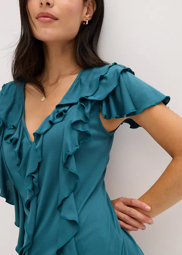 T-shirt avec volants en modal m&eacute;lang&eacute;, bonprix