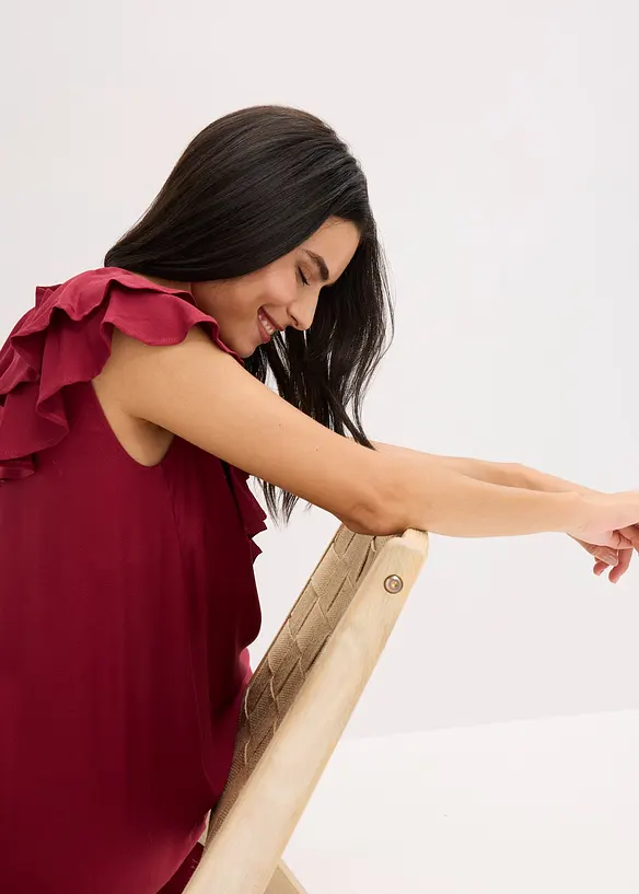 Robe midi avec volants en crêpe texturé, bonprix