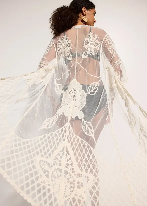 Kimono de plage transparent avec dentelle, bonprix