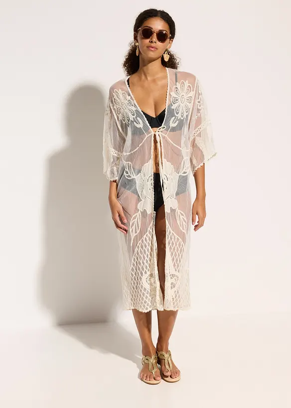 Kimono de plage transparent avec dentelle, bonprix