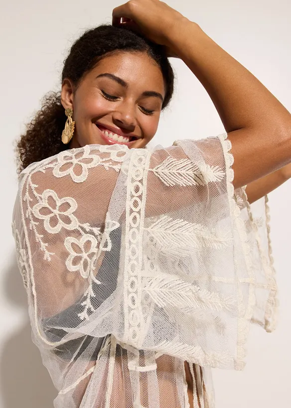 Kimono de plage transparent avec dentelle, bonprix