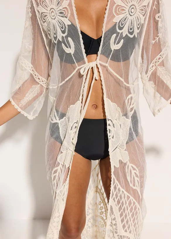 Kimono de plage transparent avec dentelle, bonprix
