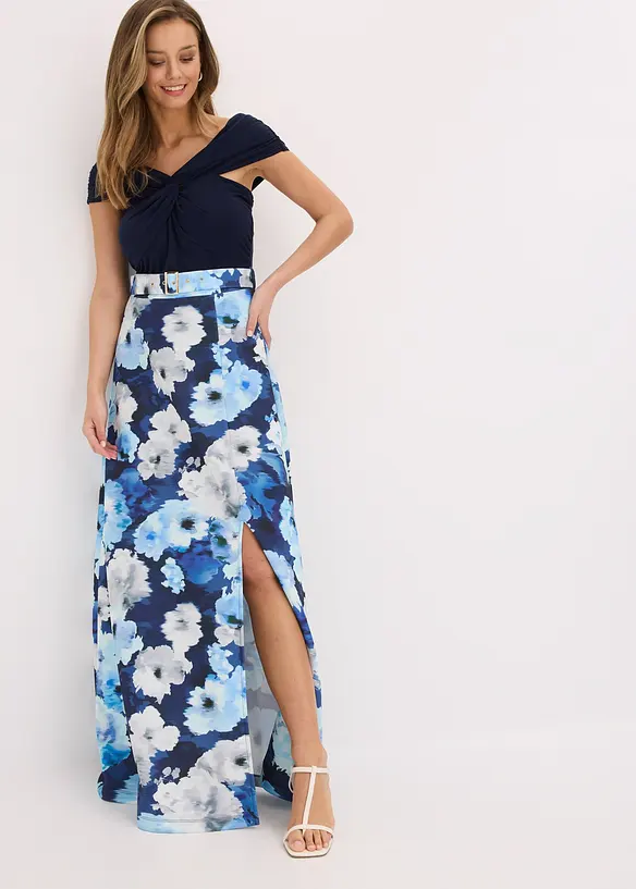 Robe à col Bardot, drapée et ceinturée, bonprix