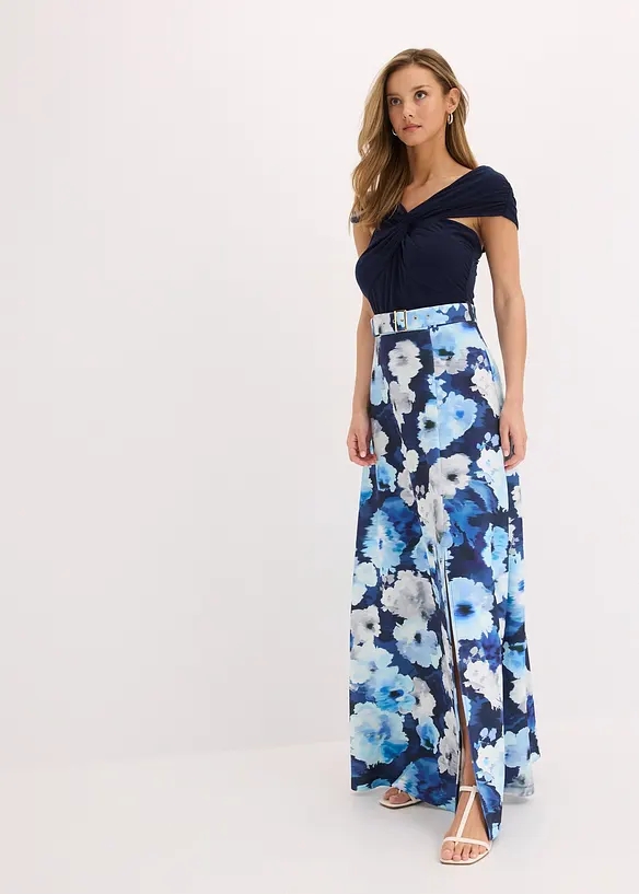 Robe à col Bardot, drapée et ceinturée, bonprix