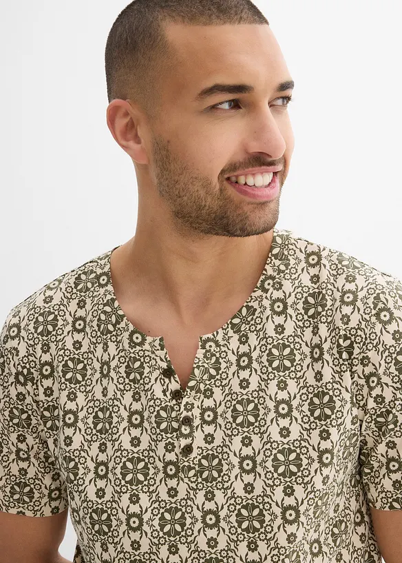 T-shirt col tunisien 100% coton, bonprix