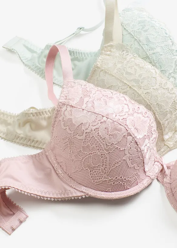 Lot de 3 soutiens-gorge push-up avec dentelle, bonprix