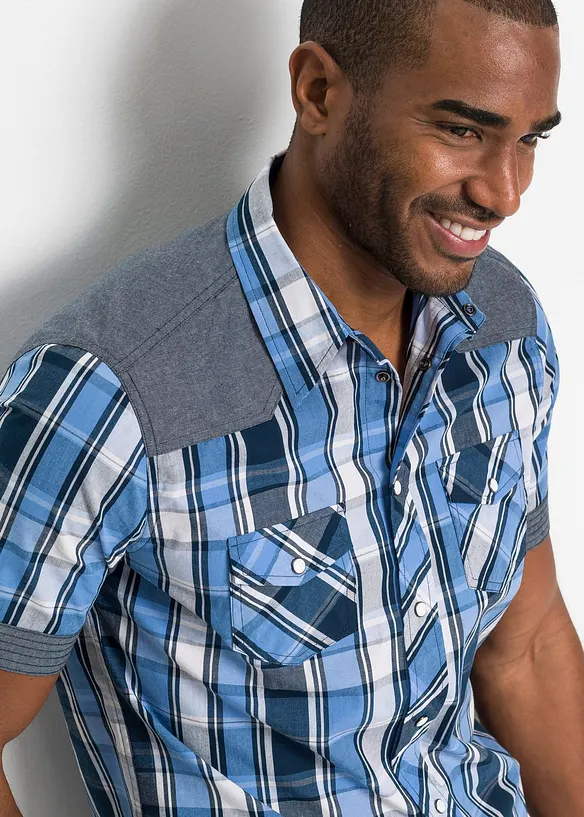 Chemise manches courtes avec empi&egrave;cements denim, bonprix