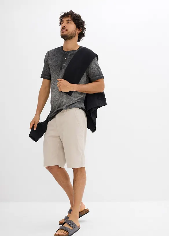 T-shirt col tunisien 100% coton, aspect d&eacute;lav&eacute;, bonprix