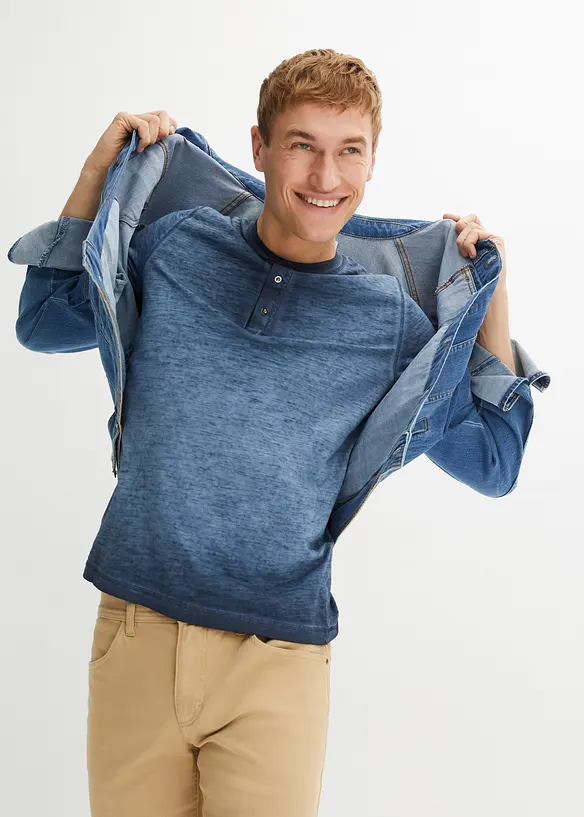 T-shirt col tunisien 100% coton, aspect délavé, bonprix