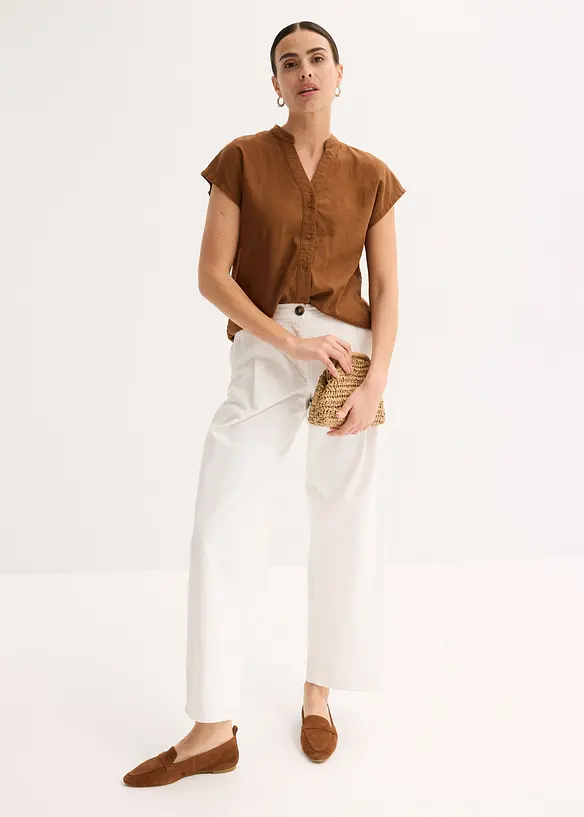 Léger chemisier manches courtes en lin mélangé, bonprix