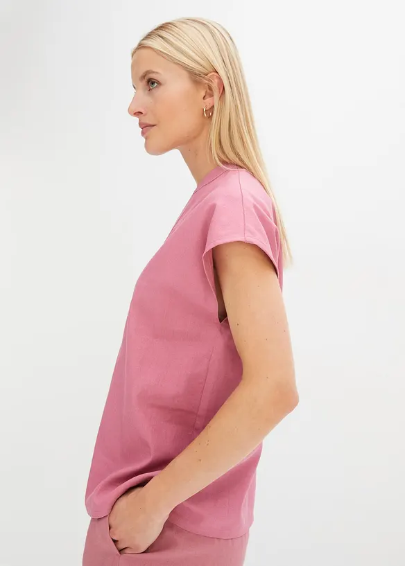 Léger chemisier manches courtes en lin mélangé, bonprix