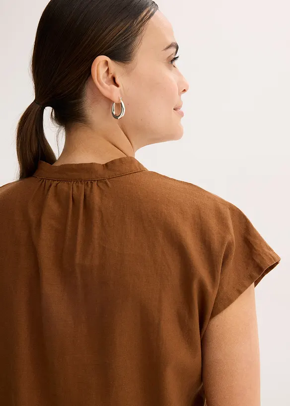 Léger chemisier manches courtes en lin mélangé, bonprix